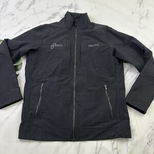 Marmot Mens Windbreaker Jacket Size L Black Gray Zip Up Lined Embroidered Logo